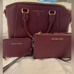 Michael Kors Wine Medium Purse with double zip wallet and card wallet
